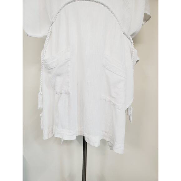 Free People Dress Womens Xs Oversized SHIFT White Mini Beach Cover-Up Tassels - Picture 3 of 14